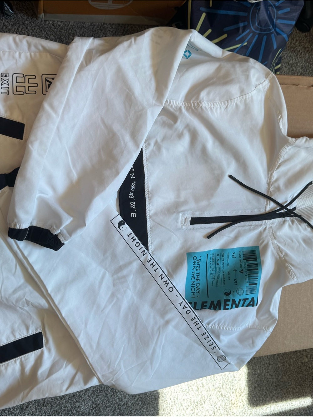 Element White Windbreaker with Black Trim and Teal Patch